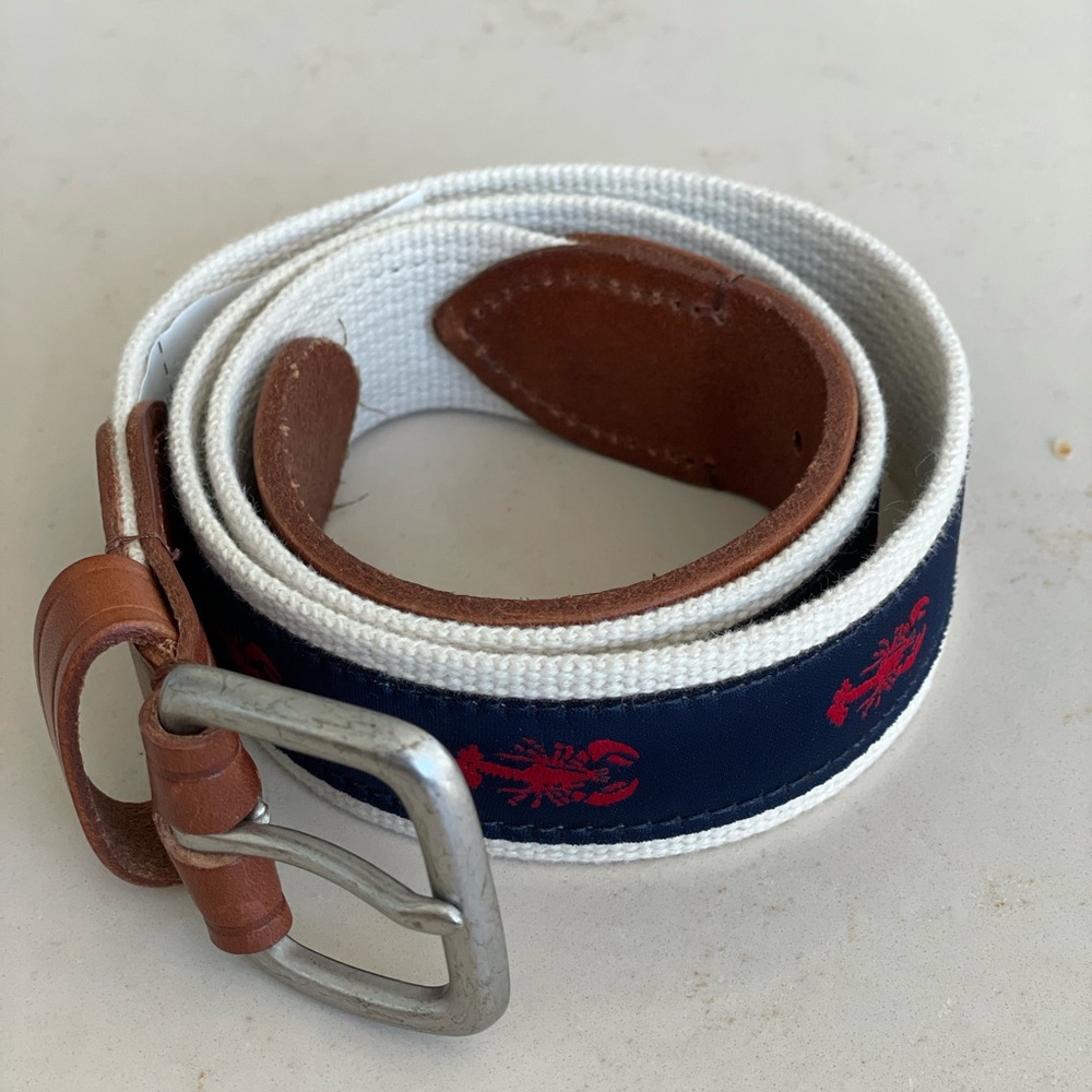J Crew Men’s Lobster Belt - Size 34 - Leather and Canvas Embroidered